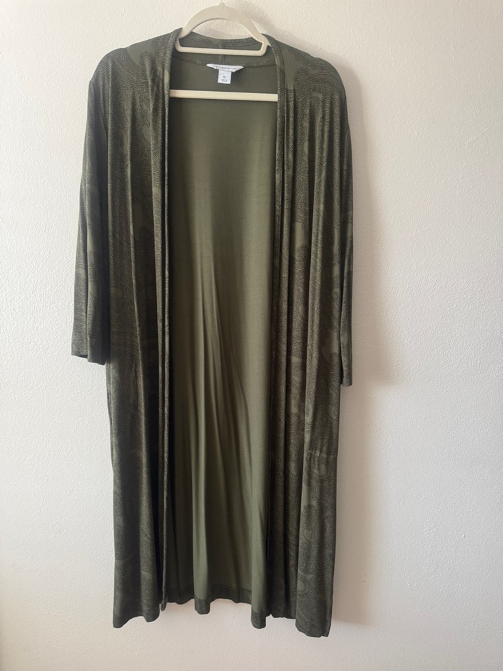 Liz Claiborne Olive Green Longline Open Cardigan